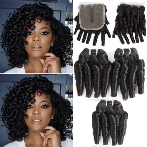 Miniatura 12 de Molefi Extensiones de cabello humano brasileño Funmi rizado, 4 paquetes de extensiones de cabello humano negro, extensiones de cabello corto rizado