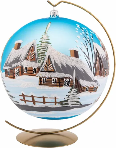 Miniatura 6 de Adorno navideño de capilla azul con soporte, bola de vidrio soplado polaco pintada a mano, bola extra grande de 8 pulgadas/200mm, adorno de fe eterna