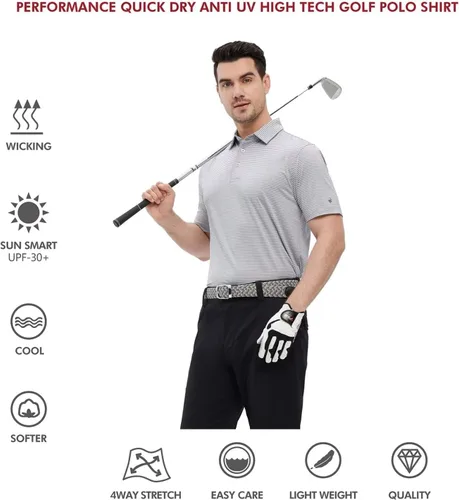 Miniatura 5 de Men's Golf Polo Shirts Short Sleeve Striped Performance Moisture Wicking Dry Fit Golf Shirts for Men