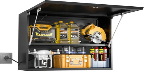 Armario de almacenamiento de metal MetalMax para pared con puerta abatible, estante ajustable, gabinete de metal colgante para garaje, gabinetes