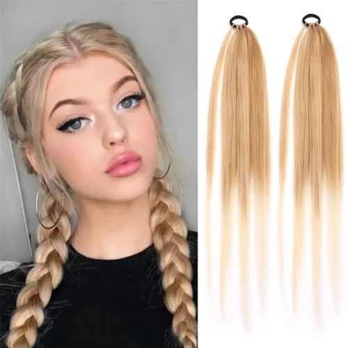 Extensiones de cola de caballo, 2 piezas sintéticas con banda de pelo envolvente alrededor de las extensiones de cabello trenzadas, cola de moño,