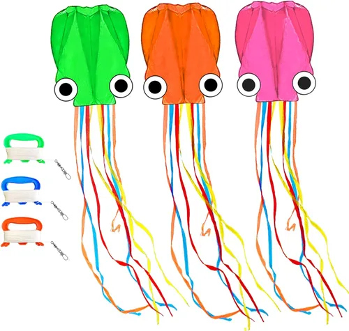 Cometas de pulpo para niños y adultos fáciles de volar, 24 x 158 pulgadas, kit de cometa grande y suave para niños y niñas, juego de cometa de playa