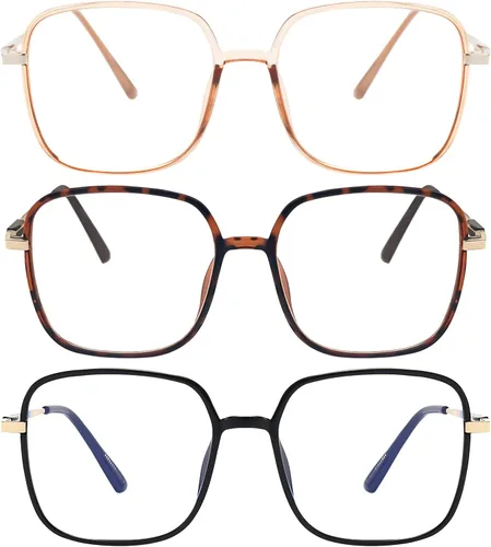 Paquete de 3 lentes de lectura de gran tamaño para mujeres y hombres, marco grande súper ligero, bloqueo de luz azul, lentes de lectura