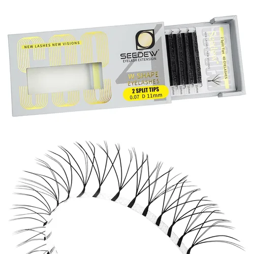 Miniatura 48 de Extensiones de pestañas con doble punta 3D, rizo D de 0.003 in, mezcla de 0.315-0.591 in, 12 filas por bandeja, tallo plano 3DD en forma de W