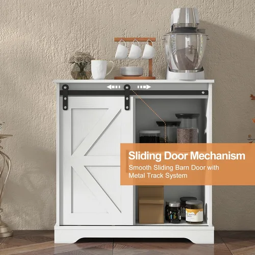 Miniatura 3 de Panana - Gabinete de almacenamiento para buffet con puerta corrediza de granero, aparador de estilo granja para café-bar, cocina (Blanco)