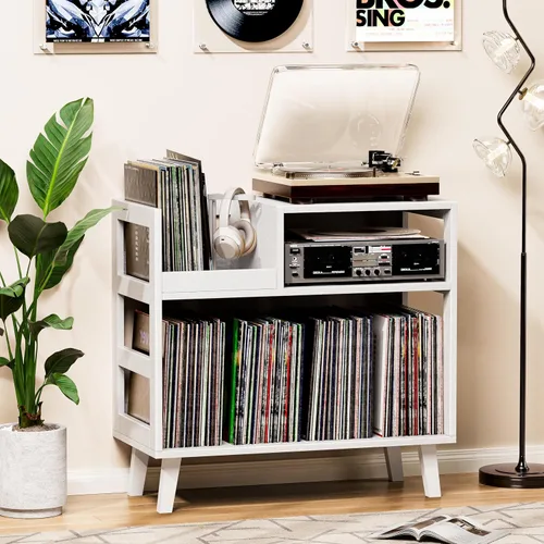 Miniatura 2 de Soporte para tocadiscos con almacenamiento de vinilo, moderno soporte para tocadiscos de mediados de siglo con capacidad para más de 150 álbumes