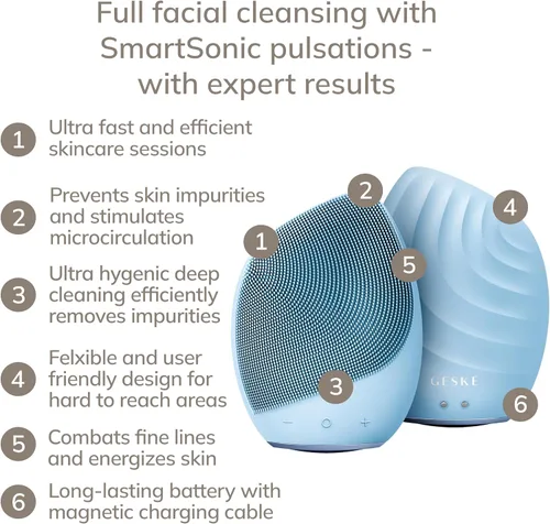 Miniatura 2 de GESKE SmartAppGuided™ Cepillo facial sónico 5 en 1 Cepillo de limpieza facial eléctrico vibratorio Cepillo de silicona suave Limpiador facial