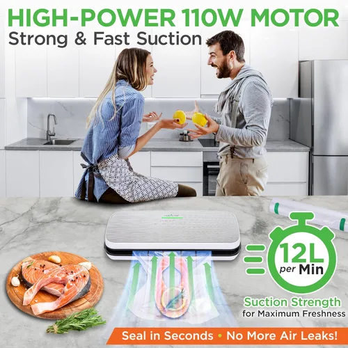 Miniatura 4 de NutriChef Sellador al vacío para alimentos – Máquina automática de sellado de aire para alimentos secos y húmedos, controles táctiles LED, incluye