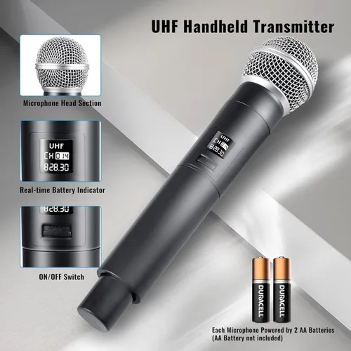 Miniatura 4 de Sistema de micrófono inalámbrico profesional, 18 dBm, SNR ≥110 dB, alcance de 164 pies, micrófonos dinámicos de mano inalámbricos para cantar