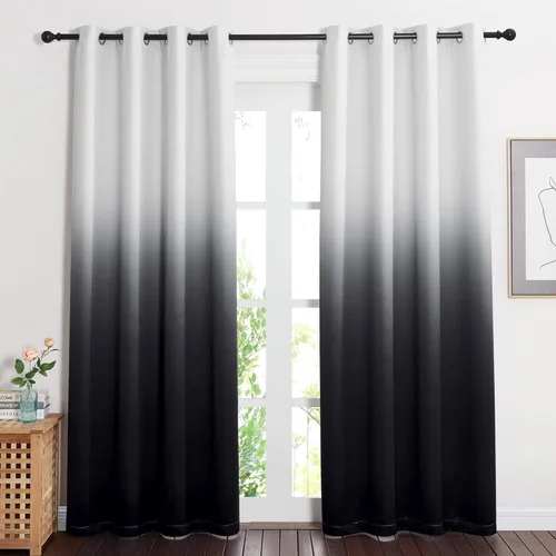 Miniatura 36 de NICETOWN Cortinas Oscurecedoras de 84 pulgadas de Largo para Sala de Estar, Cortinas de Privacidad Ombré Blanco y Negro con Ojales para Blanco a