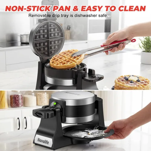 Miniatura 6 de Waffle Maker, 1400W Belgian Waffle Maker, Double Waffle Iron 180° Flip, 8 Slices, Rotating & Nonstick Plates, Removable Drip Tray Easy to Clean