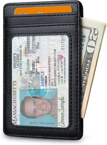 Miniatura 2 de Buffway Billetera delgada para hombre, minimalista con bolsillo frontal delgado, tarjetero de cuero con bloqueo RFID para viajes de trabajo