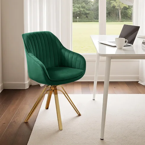 Miniatura 18 de Zouron Silla giratoria moderna de mediados de siglo con patas de metal dorado, silla de escritorio tapizada sin ruedas, silla de oficina lateral Oro