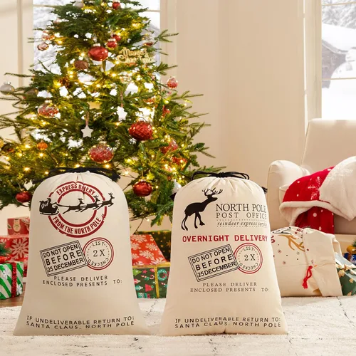 Miniatura 9 de HBlife Saco de lona de Papá Noel, bolsas grandes de Papá Noel de 19.7 x 27.6 pulgadas para regalos, sacos de Navidad personalizados para regalos