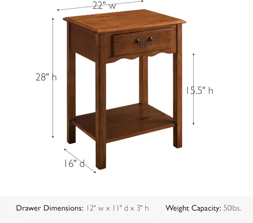 Miniatura 3 de Salem Mesita de noche de madera maciza con cajón y estante, roble medio, perfecta para dormitorios, salas de estar y espacios pequeños - Leick Home