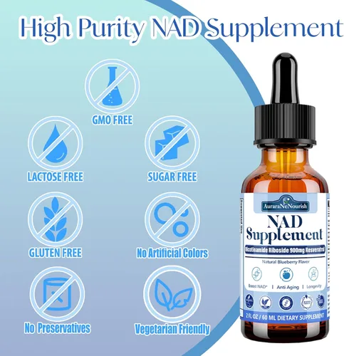 Miniatura 8 de Suplementos NAD para mujeres y hombres, liposomal NAD nicotinamida ribósido resveratrol 900 mg con resveratrol, quercetina, colágeno, niacina, apoyo