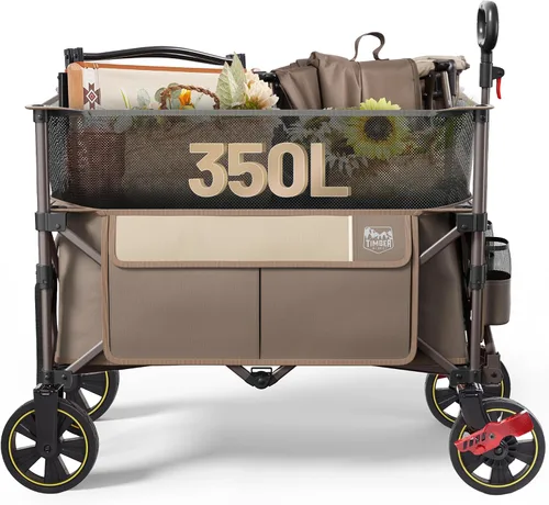 Miniatura 14 de Carrito plegable Timber Ridge con frenos, carro de compras plegable de gran capacidad de 200L, compacto y portátil, fácil de transportar