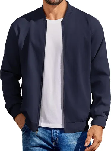 Miniatura 12 de COOFANDY - Chaqueta bomber de algodón para hombre, ligera, de vuelo, chaquetas casuales de softshell, chaqueta varsity