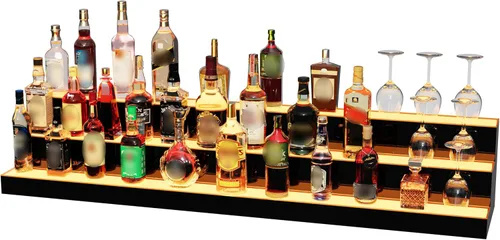 Miniatura 16 de MESAlLUP - Estante de exhibición de botellas de licor iluminado de 2 niveles de 16 pulgadas, estantes de barra LED con aplicación o control remoto