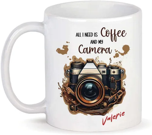 Miniatura 21 de Taza personalizada con texto en inglés "Me gusta destellar", taza de té de cerámica con cámara colorida personalizada con nombre, tazas de café