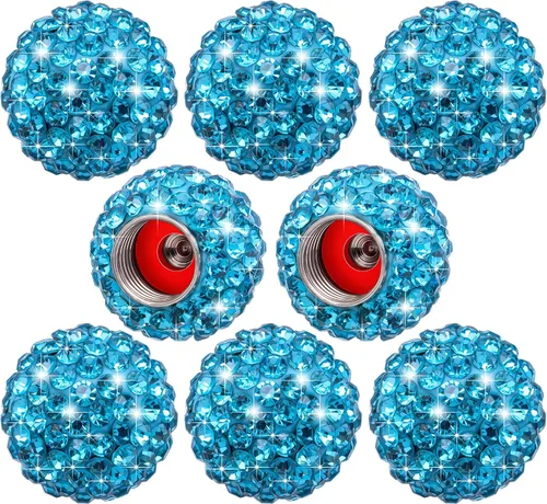 Miniatura 32 de 4 piezas de tapas de vástago de válvula de neumático con cristal brillante de diamante, tapas de válvula de neumático de rueda de coche con brillo