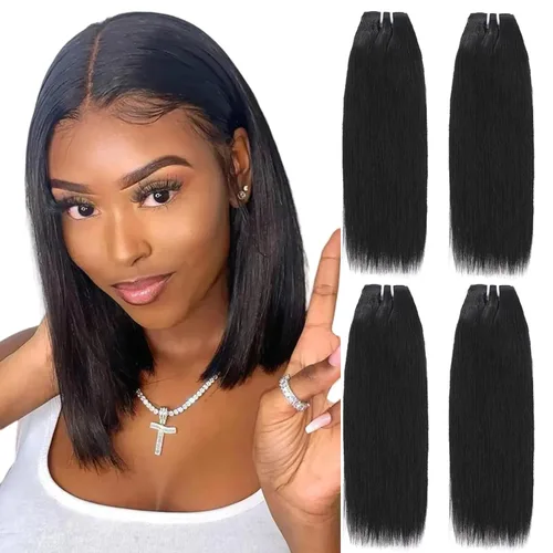 Miniatura 23 de Paquetes de cabello humano corto de 8 pulgadas 10A, pelo brasileño lacio virgen 100% cabello humano liso sin procesar, 4 paquetes 50g/Und