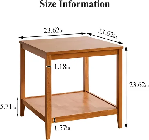Miniatura 2 de Mesa auxiliar, mesa auxiliar cuadrada de madera maciza con estante de almacenamiento, mesa auxiliar de 2 niveles para sala de estar, mesa de sofá