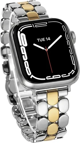 JR.DM Correas de reloj de metal de diseño plateado dorado para mujer, compatibles con Apple Watch de 1.496, 1.575, 1.614, 1.654, 1.732, 1.772, 1.772