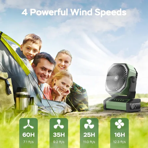 Miniatura 3 de KITWLEMEN - Ventilador de camping con luz - Ventilador recargable de 20,000 mAh con batería, tiempo máximo de funcionamiento de 60 horas, 4