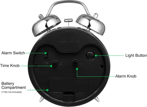 Miniatura 6 de AYRELY Reloj despertador súper ruidoso para adultos que duermen pesadamente, doble campana, retro, de 4 pulgadas, silencioso, sin tictac, cuarzo