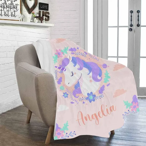Miniatura 90 de Artsadd Manta de bebé personalizada para niños y niñas con nombre, manta personalizada con nombre de bebé con patrón de unicornio, manta