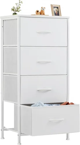 Miniatura 21 de Sweetcrispy Cómoda alta de tela para dormitorio, cómoda delgada de 6 cajones, torre de almacenamiento estrecha con parte superior de madera y marco