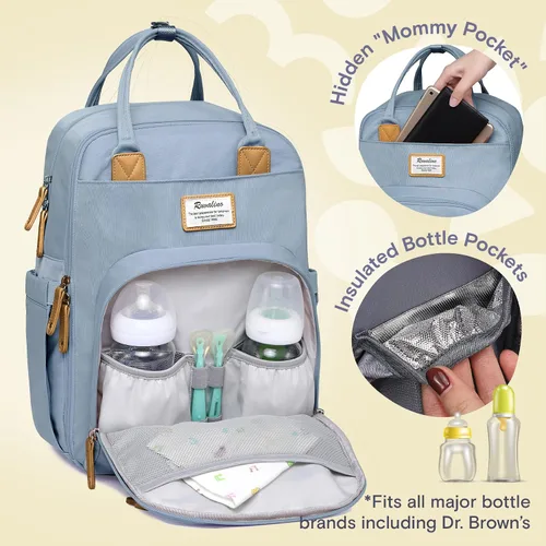 Miniatura 2 de RUVALINO Mochila para pañales - Bolsa de viaje multifunción para bebé con cambiador, portabotellas aisladas y funda para chupete, gran capacidad