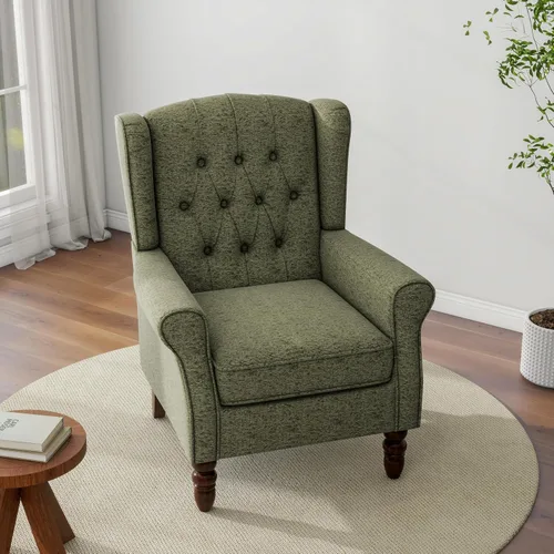 Miniatura 16 de Silla decorativa, sillón tapizado con respaldo alto con esponja de alta resistencia y patas de madera, sillas individuales modernas y cómodas de Un