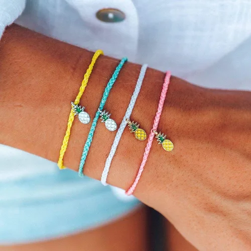 Miniatura 3 de Pura Vida Pulsera con dije de esmalte de piña plateada o dorada, correa ajustable, 100% impermeable