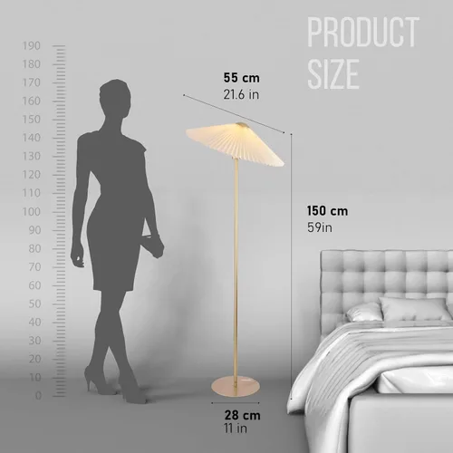 Miniatura 2 de KUNJOULAM Lámpara de pie plisada, lámpara de pie de poste, lámpara alta de diseño simple con pantalla de tela, lámpara de pie para sala de estar