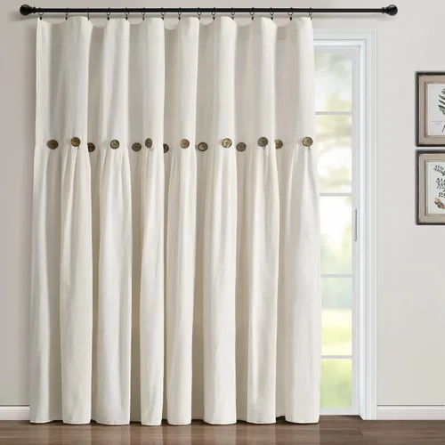 Miniatura 22 de Lush Decor - Cortinas de lino con botones de estilo granja, panel individual, diseño plisado de dos tonos de 40 pulgadas de ancho x 108 pulgadas