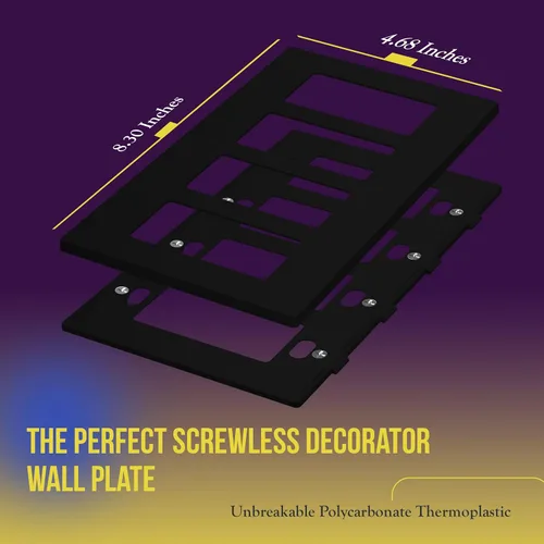 Miniatura 2 de ENERLITES Placas de pared decorativas sin tornillos, cubiertas de tomacorrientes seguras para niños, tamaño de 4 posiciones, 4.68" H x 8.30" L, Negro