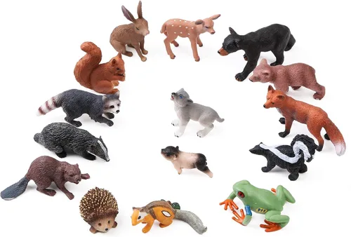 Miniatura 6 de 16 piezas de figuras de animales del bosque para bebés, figuras de criaturas del bosque, juguetes en miniatura, adornos para pasteles y cupcakes