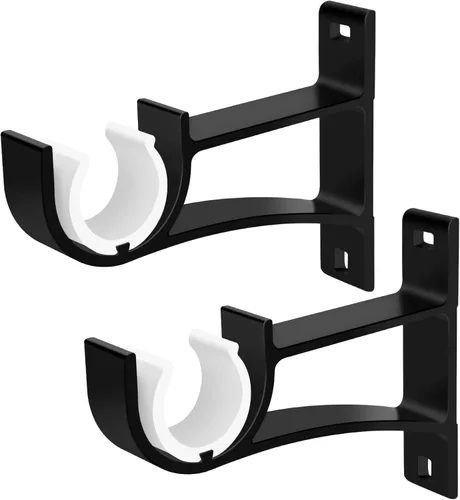 Gudui Soporte para barra de cortina, ganchos para barra de cortina resistentes, soportes para cortinero de cortina individual, color negro, soporte