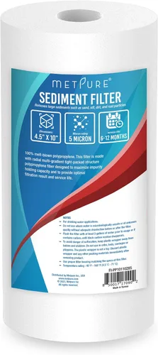 Metpure Filtro de sedimentos de 4.5 x 10 pulgadas - Cartucho de filtro de agua de polipropileno fundido fundido de 5 micrones para toda la casa.