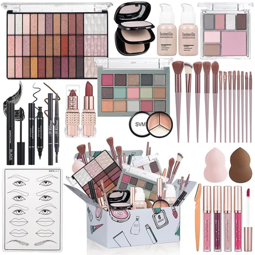 Kit completo de maquillaje todo en uno para mujeres, juego de regalo de maquillaje para niñas y adolescentes, juego de maquillaje de viaje, kit de
