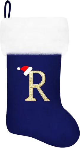 Miniatura 85 de Calcetines de Navidad bordados de 20 pulgadas con monograma, terciopelo negro con puño de felpa blanca supersuave, adornos clásicos para decoración