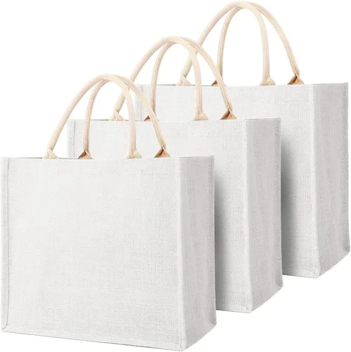 Miniatura 16 de Segarty Bolsas de mano, paquete de 6 bolsas grandes de yute blanco reutilizables de lona para regalos con asas, bolsa en blanco a granel para dama