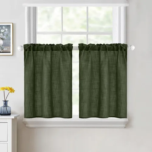 Miniatura 61 de MIULEE Cortinas de Halloween para cafetería de 24 pulgadas de largo, cortina de media ventana semitransparente, cortinas de lino cortas estilo casa