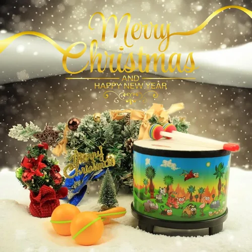 Miniatura 2 de Crafteem Floor Tom Drum para niños, instrumento de percusión de 8 pulgadas, tambor de música con 2 mazos y maracas de color para bebés, niños