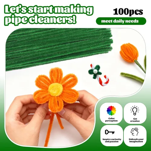 Miniatura 4 de Giwrmu 100 piezas de tallos de felpilla para limpiar tubos, color verde militar, suministros de manualidades para el día de la madre, creativos