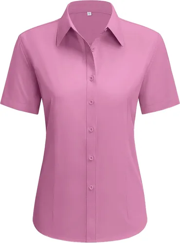 Miniatura 17 de siliteelon Camisas de vestir para mujer, de manga corta, de algodón, camisa con botones abajo, camisa básica con botones arriba, camisas con cuello