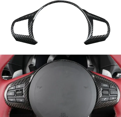 Miniatura 8 de Cubierta del panel del volante de fibra de carbono para Toyota Supra GR A90 MK5 (2019+) Borde del marco del volante, cubierta del botón del volante