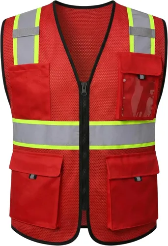 Miniatura 11 de HYCOPROT Chaleco de seguridad de alta visibilidad, chaleco de seguridad reflectante de alta visibilidad con bolsillos, cumple con las normas Púrpura